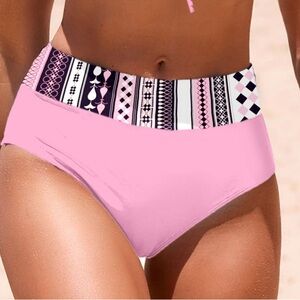 Pink Patterned High-Waist Bikini Bottom